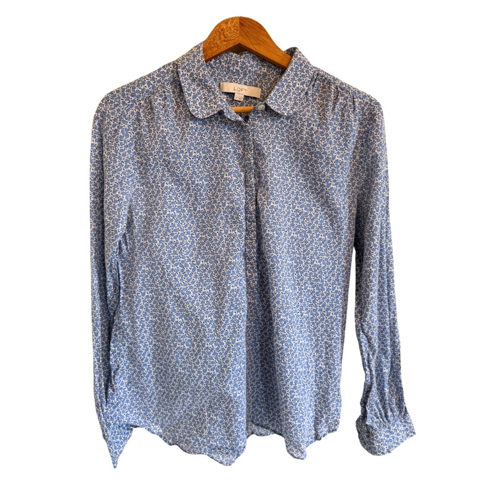 LOFT Floral Blue Patterned Button Down